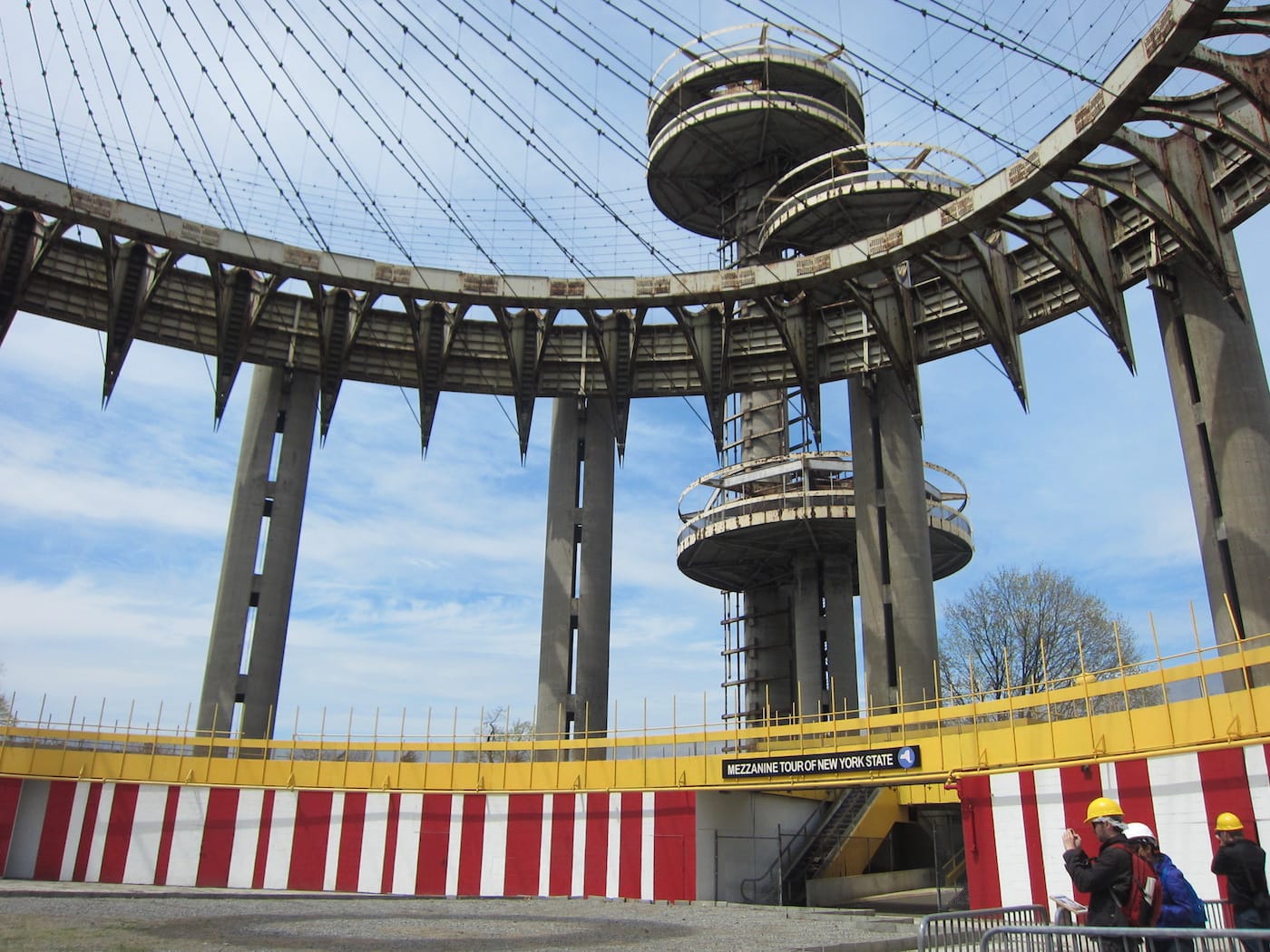 The New York State Pavilion during its one-day public reopening in 2014 (all photos by the author for Hyperallergic unless noted)