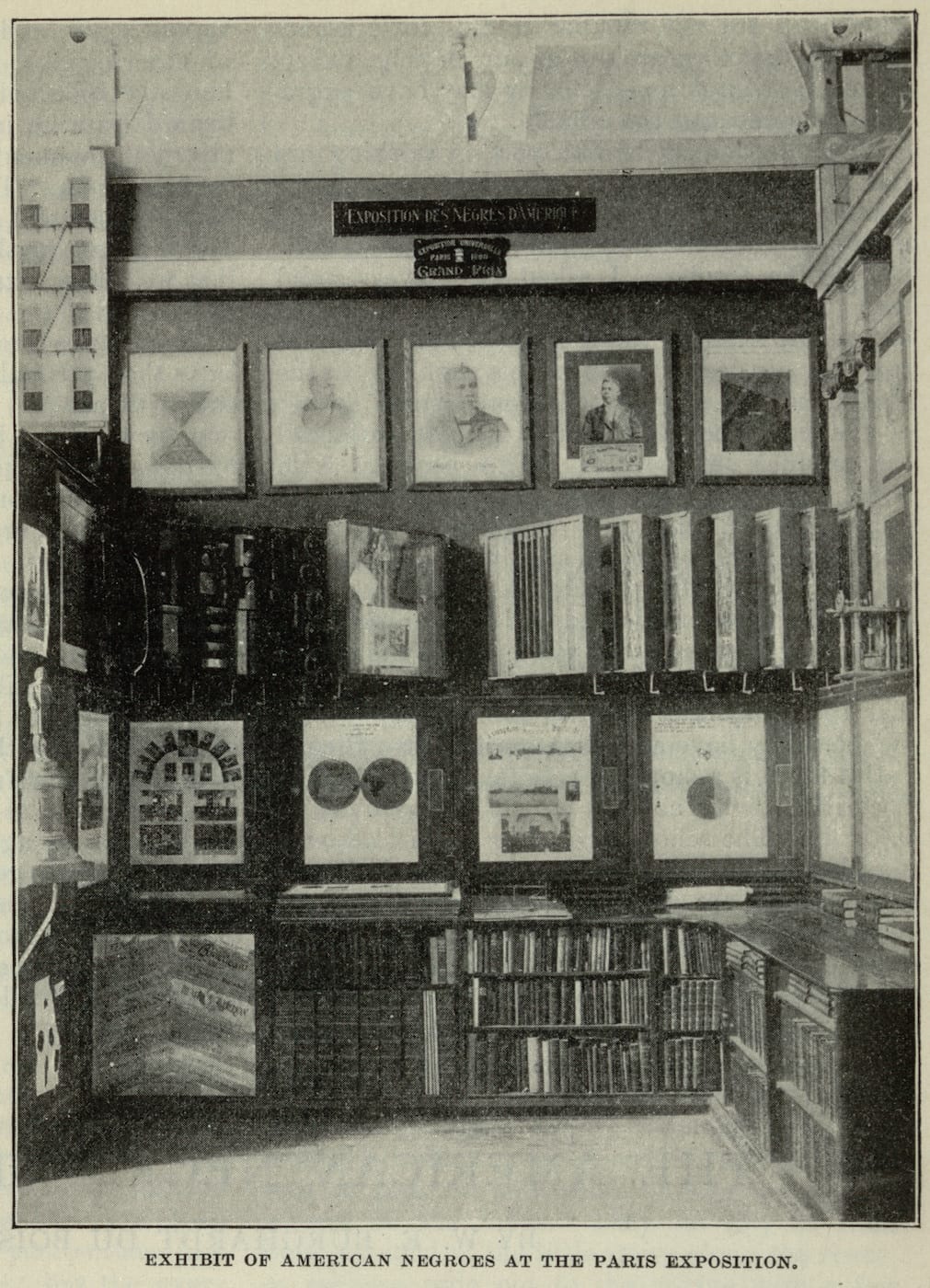 Photograph of the "Exhibit of American Negroes" at the Paris Exposition, including W. E. B. Du Bois's charts (via Library of Congress)