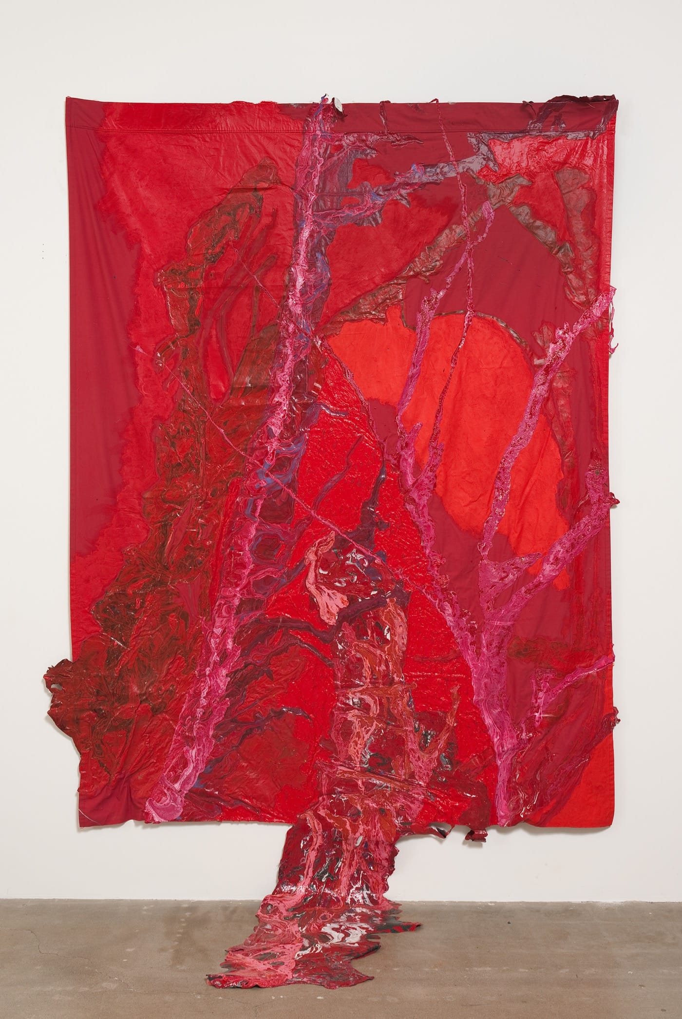 Rodney McMillian. There are veins in these lands, I. 2007‑2013. Acrylic and latex on bed sheet, 135 x 80 1/2″ (342.9 x 204.5 cm)