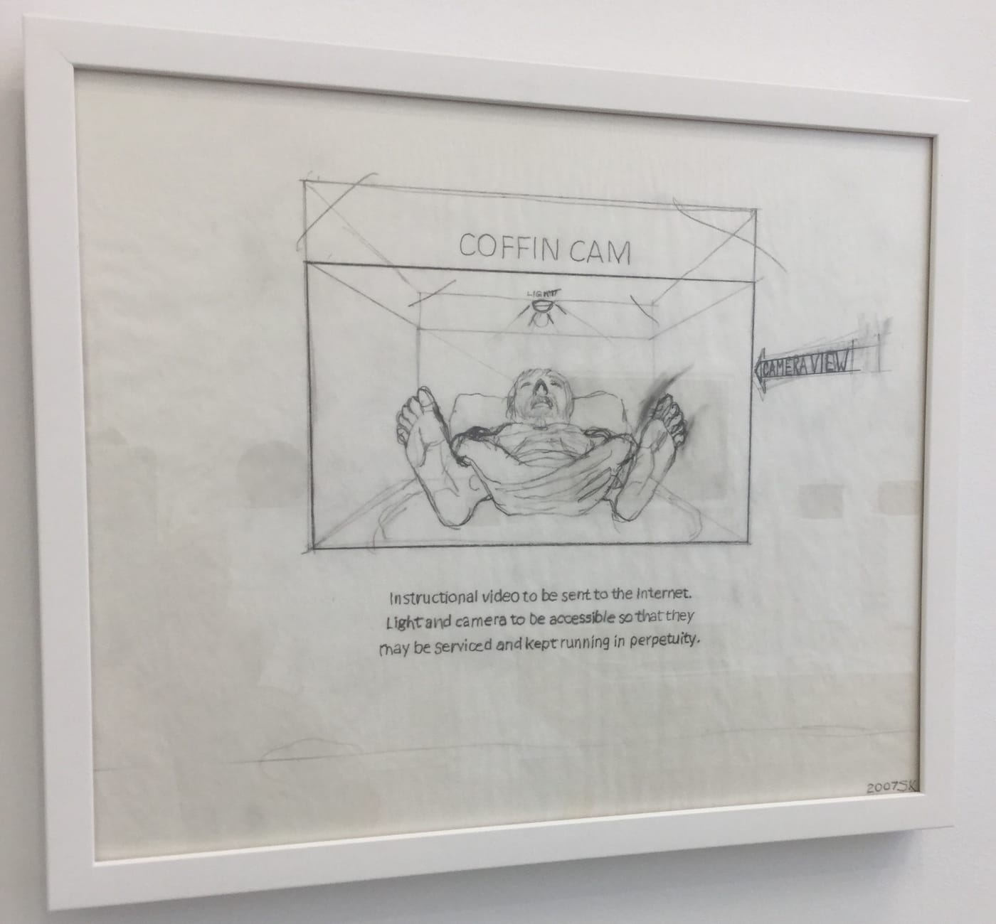 Stephen Kaltenbach, "Coffin Cam" (2001), pencil on tracing paper, 20 x 26 in