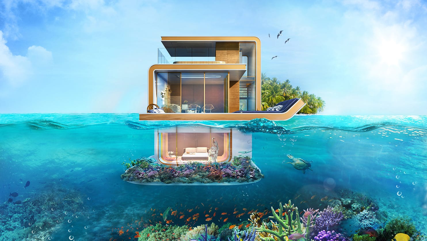 This new floating development in Dubai, called "The Floating Seahorse," should be completed this year. It includes a personal reef and underwater views from the bedroom. You can read more at the Irish Times. (image via The Floating Seahorse development site)