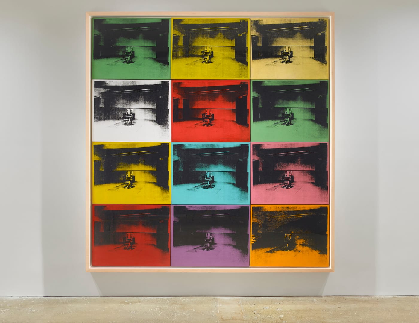 Andy Warhol, "Twelve Electric Chairs" (1964), acrylic and silkscreen ink on canvas, 92 x 88 1/3 in (all images courtesy Venus Over Manhattan unless indicated otherwise)