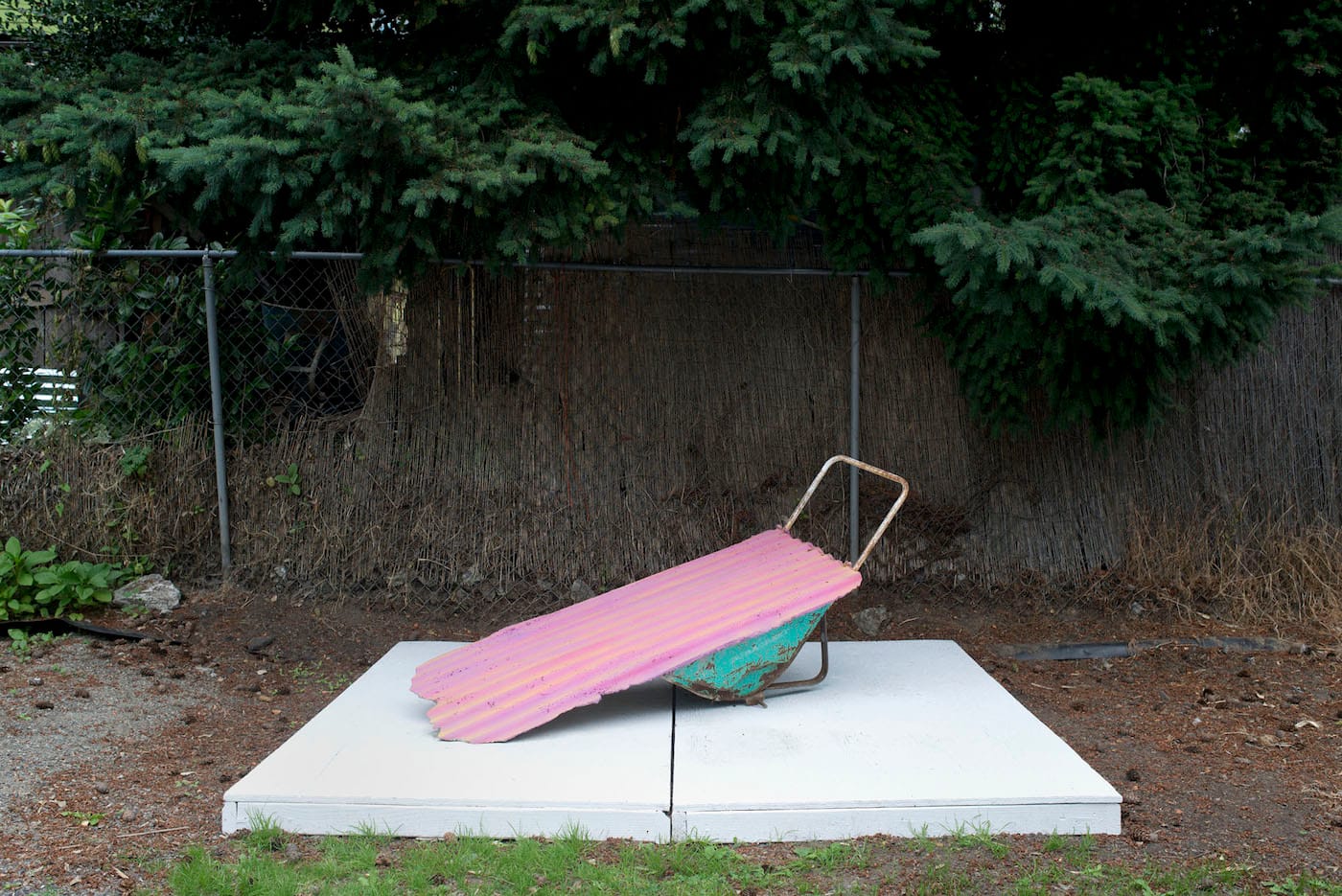 Colin Kippen, "Pitch" (2016), cement, perlite, wheel barrow, wire mesh, binding wire, acrylic paint, 35 x 25 x 71 in; Portland2016, Project Grow, Portland (photo by Evan La Londe, courtesy of the artist and Disjecta Contemporary Art Center