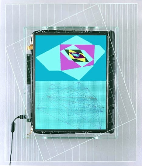 John F. Simon, Jr., “Windows” (2001), software, Macintosh G3 PowerBook, and acrylic, 19 x 16 x 3 in, runs continuously, never repeats, edition of 8 (courtesy the artist and Sandra Gehring, Inc.)