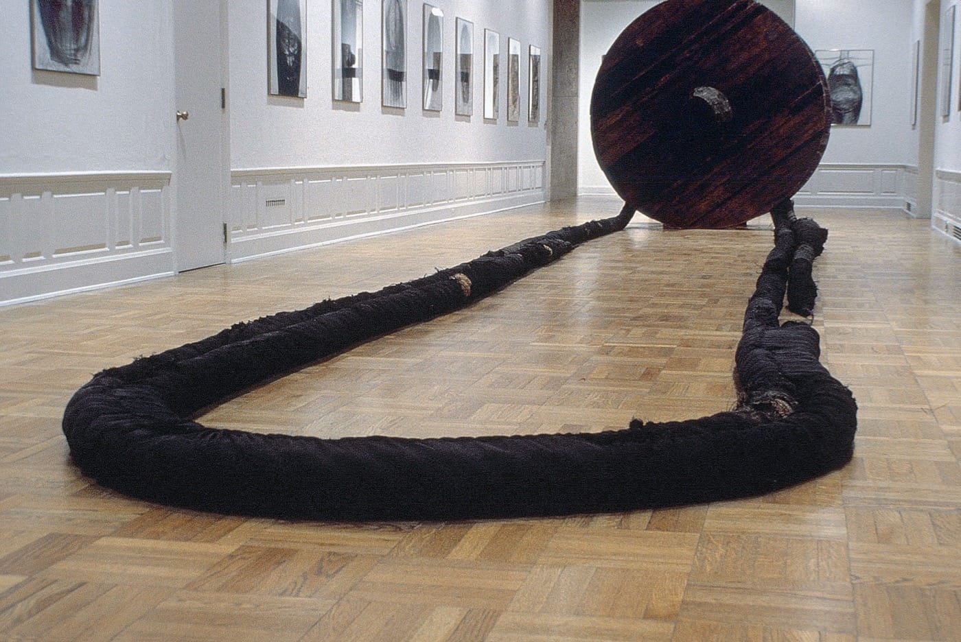 Magdalena Abakanowicz Wheel with Rope 1973 Wood, burlap, hemp, metal line 2 wheels, diameter each: 7 ft 8 1/8 in / 2.34 m 2 ropes, each approx: 190 ft / 58 m National Museum in Wrocław, Poland © Magdalena Abakanowicz Courtesy Marlborough Gallery, New York