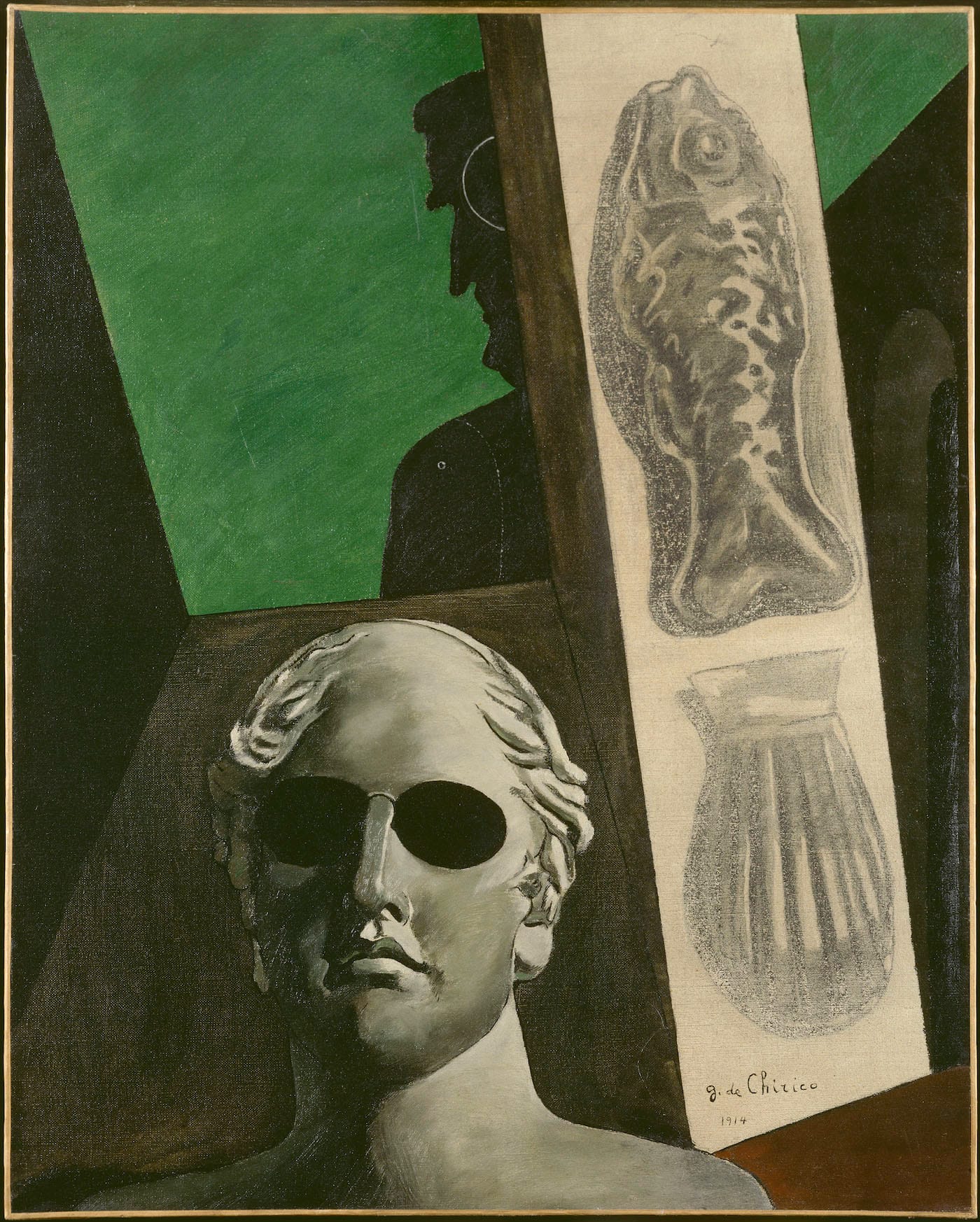 Giorgio de Chirico, "Portrait (prémonitoire) de Guillaume Apollinaire" (1914), oil on canvas, Paris, Musée National d'Art Moderne — Centre Georges Pompidou (© Centre Pompidou, MNAM-CCI, Dist. RMN-Grand Palais / Adam Rzepka © ADAGP, Paris 2016)