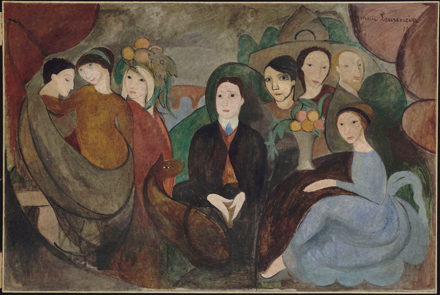 Marie Laurencin, "Apollinaire et ses amis" or "Une réunion à la campagne" (1909), oil on canvas, Paris, Centre Georges Pompidou, Musée national d’art moderne (© Centre Pompidou, MNAM-CCI, Dist. RMN-Grand Palais / Jean-Claude Planchet © Fondation Foujita / ADAGP, Paris 2016)
