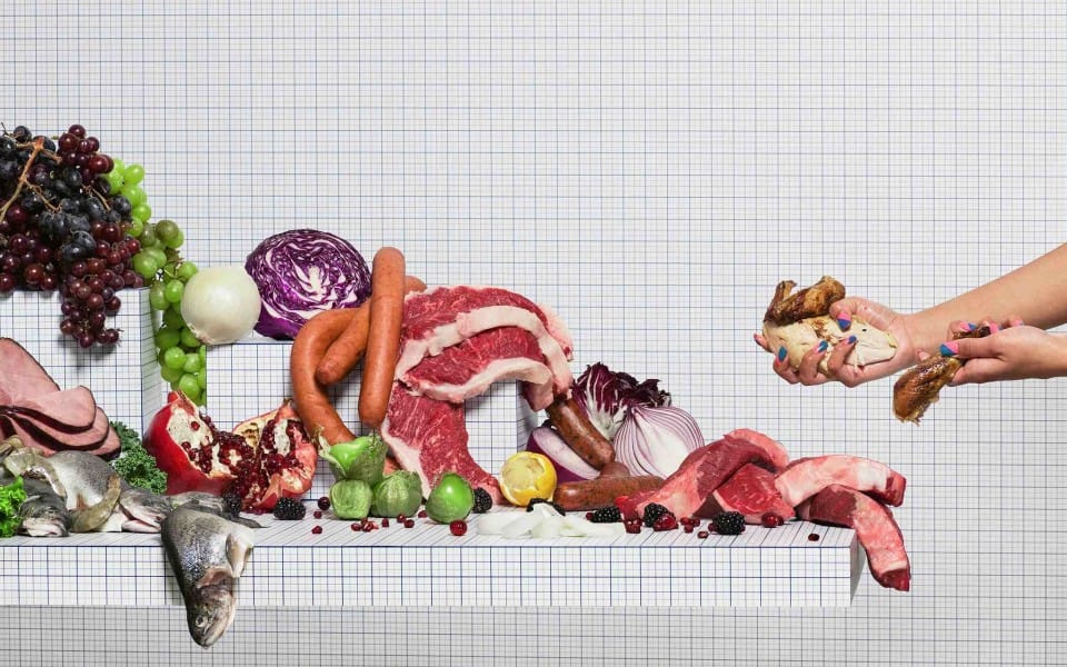 Charlie White, "Still Life of Meats with Taker" (2014), chromogenic print, 20 x 32 inches (via mbart.com)