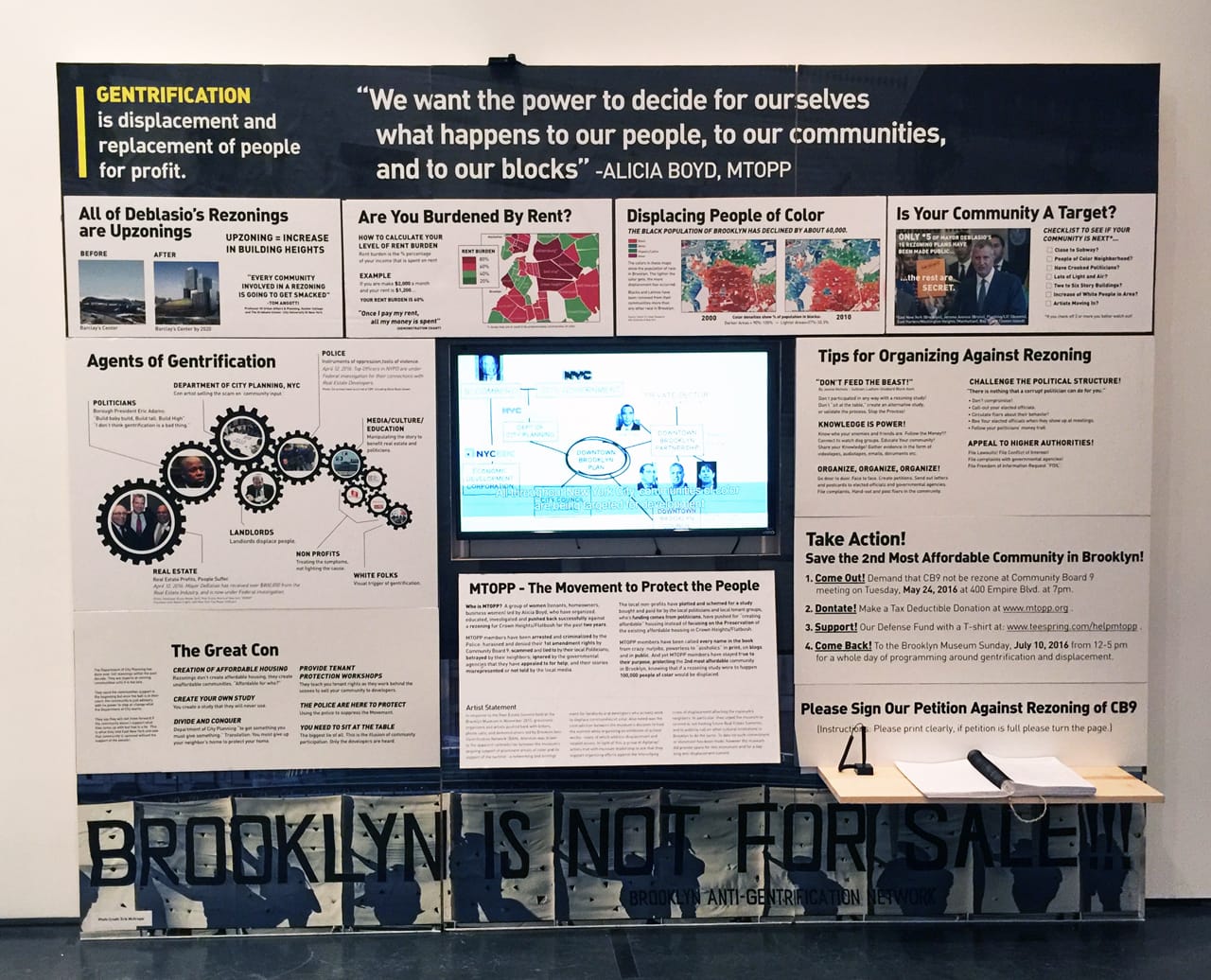 “A People’s Monument to Anti-Displacement Organizing” (2016), Collectively created by various artists. (Photo by author for Hyperallergic.) 