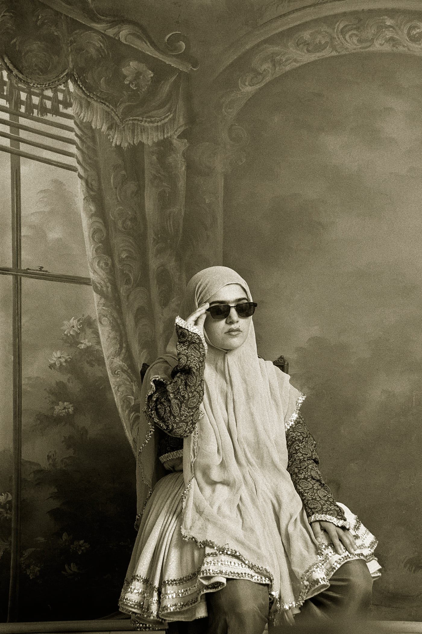 Shadi Ghadirian, wntitled, from the series 'Qajar' (1998), gelatin silver print, 15 3/4 x 11 7/8 in, Museum of Fine Arts, Boston, Museum purchase with the Horace W. Goldsmith Fund for Photography and Abbott Lawrence Fund (© Shadi Ghadirian, photo © 2015 Museum of Fine Arts, Boston)