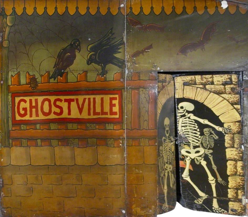 Hall & Fowle, Brett's "Ghost Train" (backdrop) (1948-49), oil on metal (courtesy the Fairground Heritage Trust)