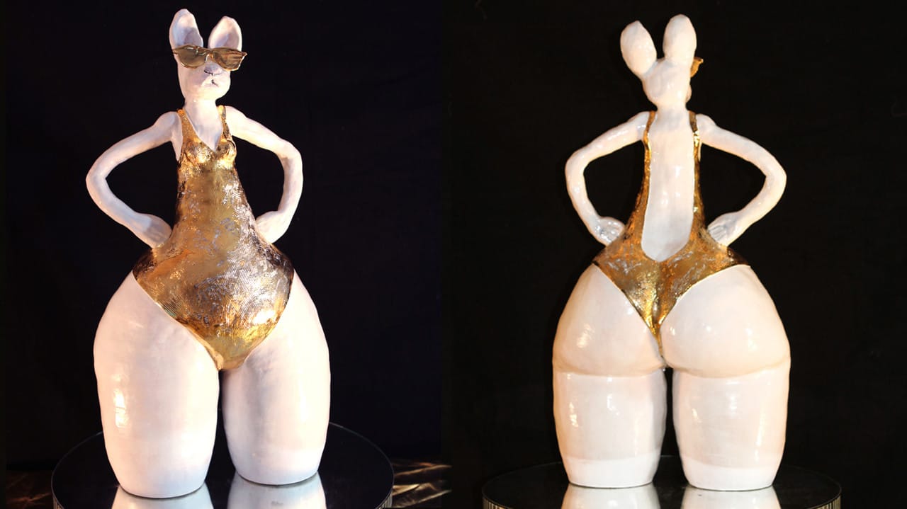 Meegan Barnes Golden Bunny with the Sunnies 2016 Ceramic stoneware, underglaze, and 22 kt gold luste