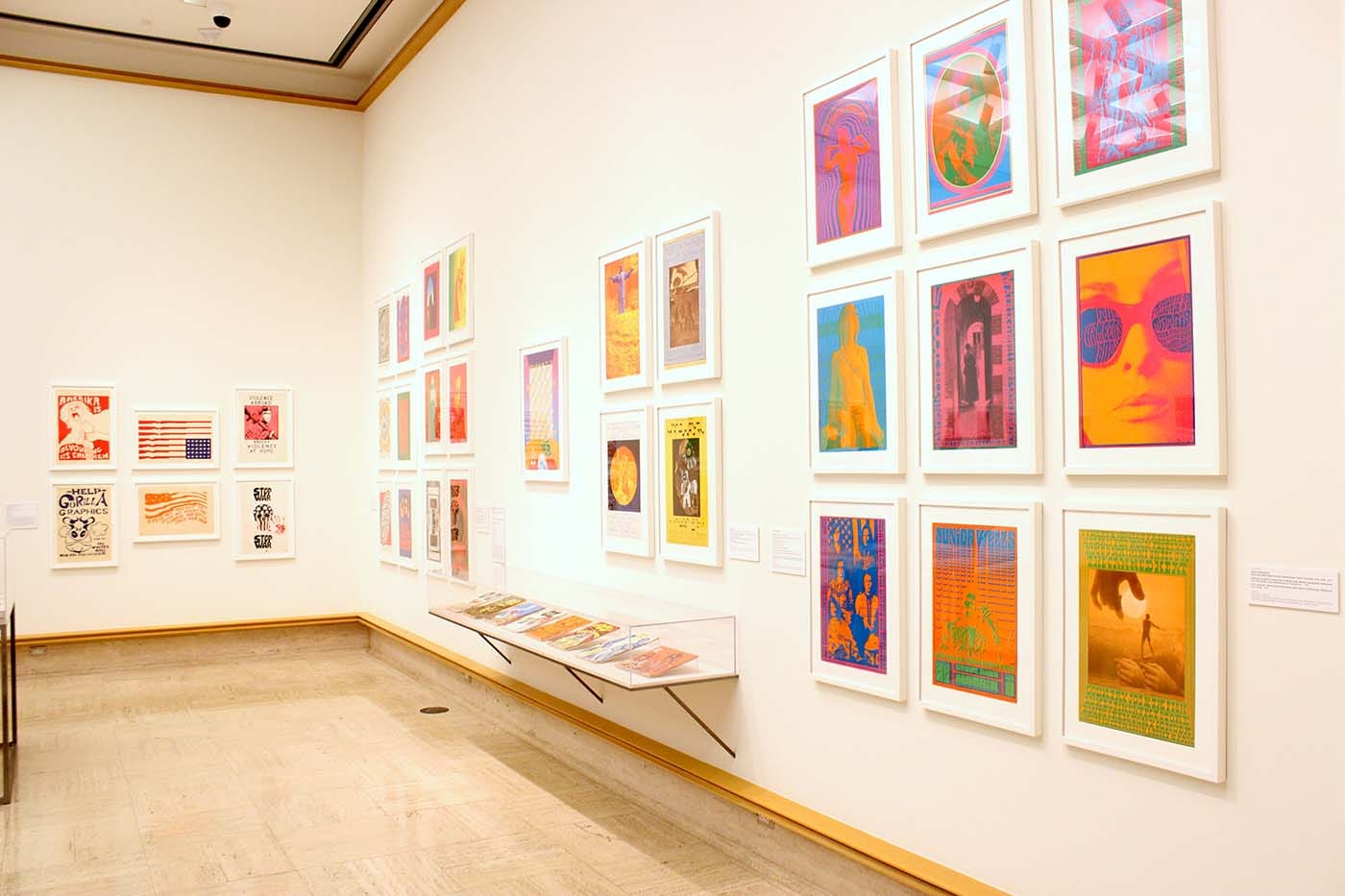 Psychedelic posters and printed matter, installation view