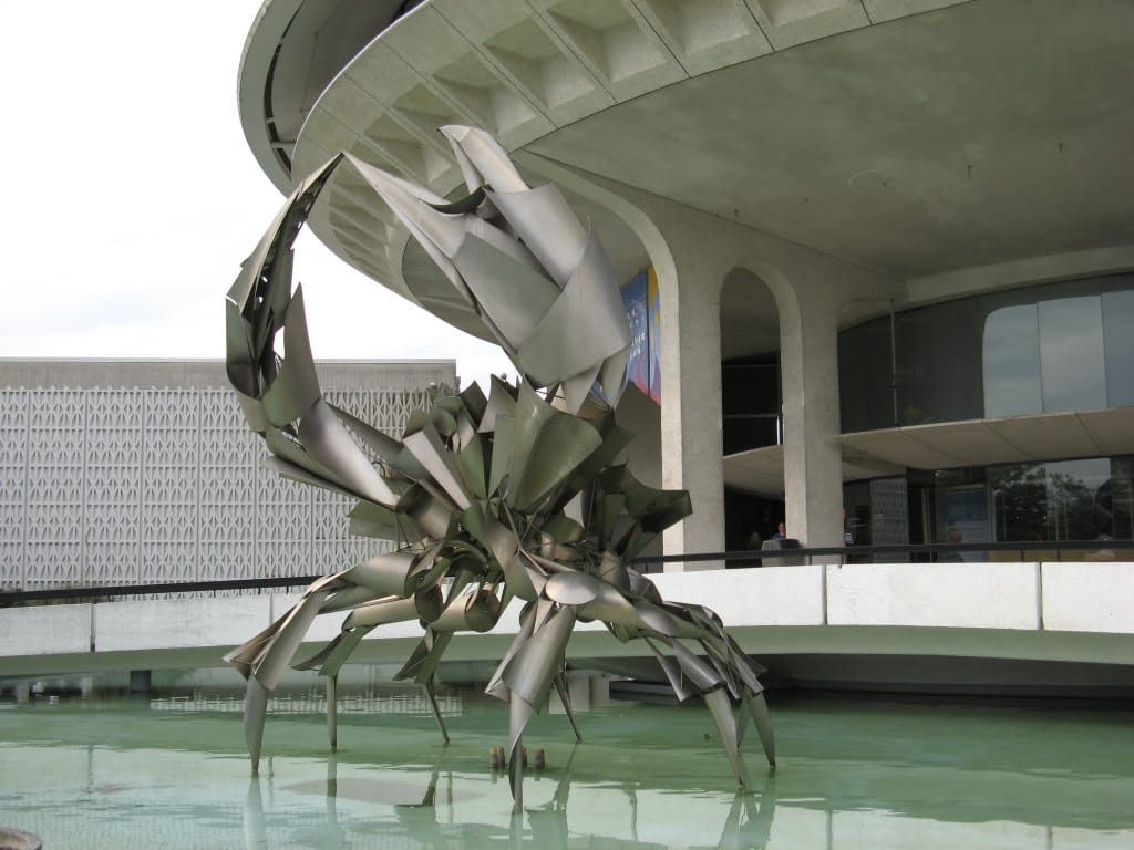 Steel crab sculpture (1967–68) by George Norris and Gus Lidberg outside the H.R. MacMillan Space Centre in Vancouver (photo by Thomas Steinberger/Wikimedia Commons)