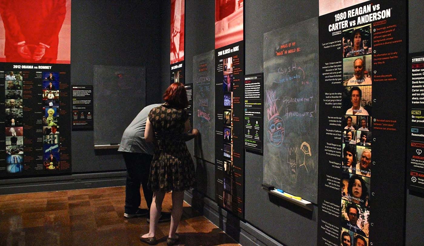 Visitors to the exhibit create their own anger-based ad slogan.