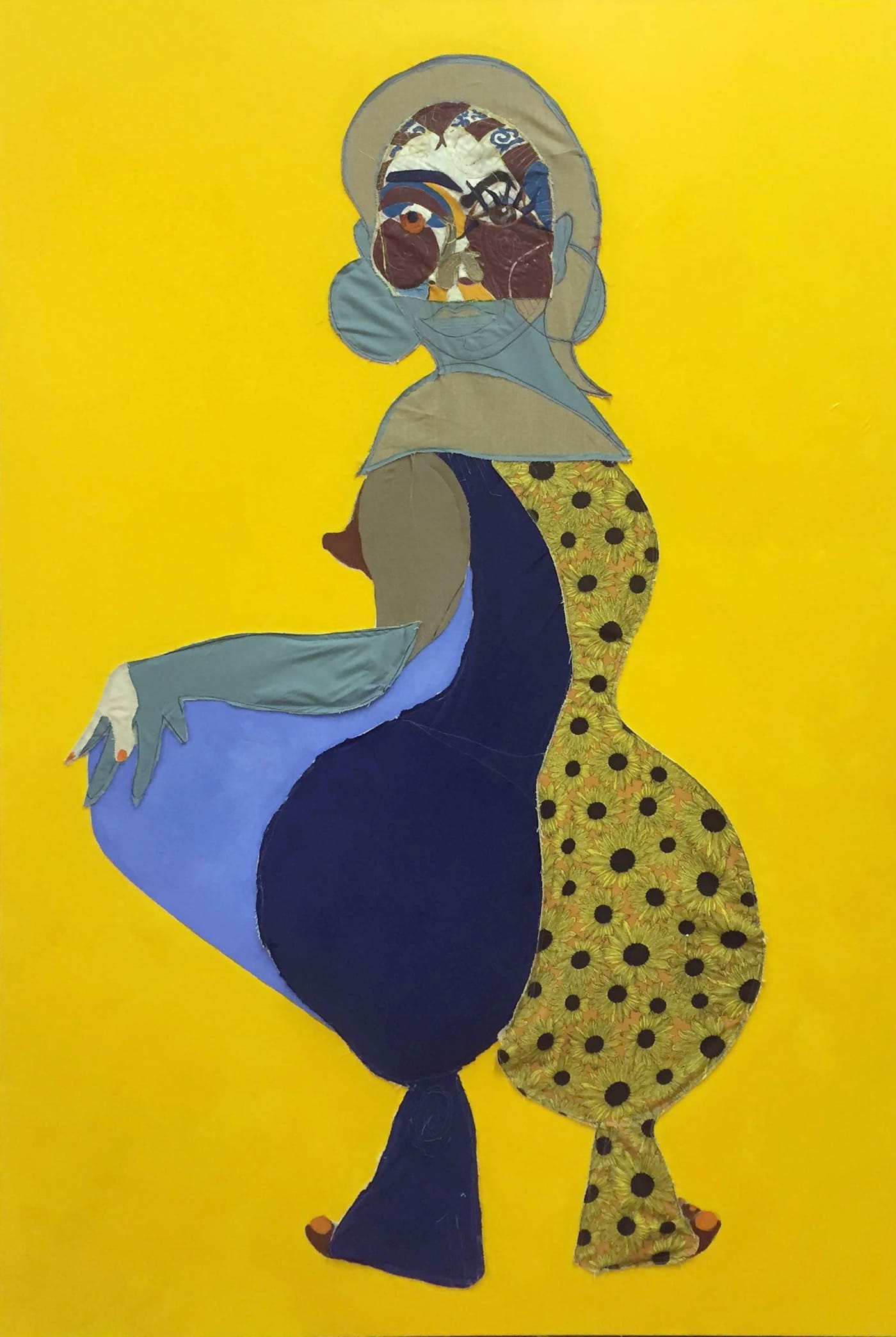 Tschabalala Self, “Carma” (2016) Fabric, linen, flashe, acrylic, and pastel on canvas, 48 x 72 in (Courtesy the Artist)