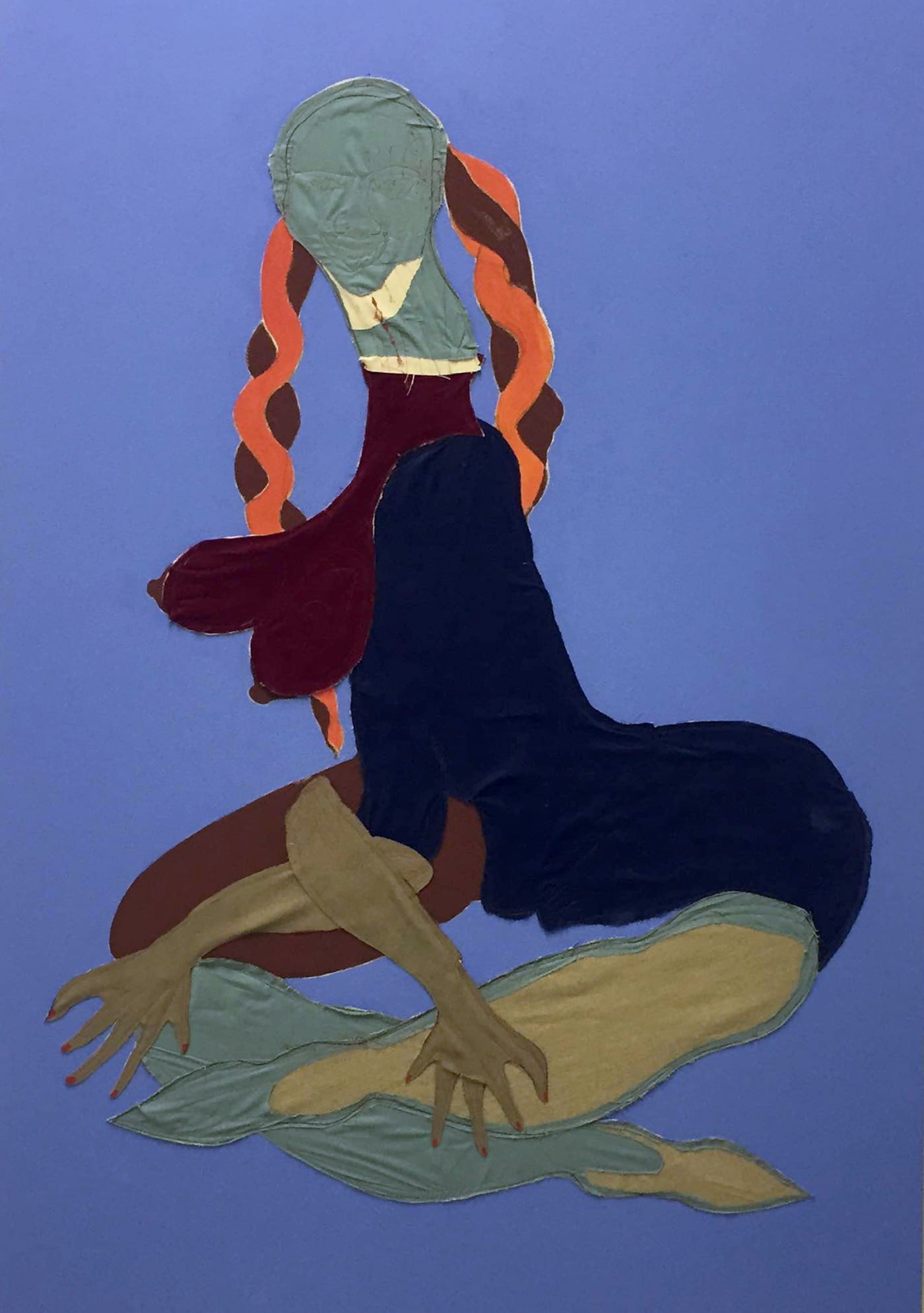 Tschabalala Self, Cross, 2016 Fabric, linen, flashe, acrylic, and pastel on canvas, 48 x 72 in (Courtesy the Artist)