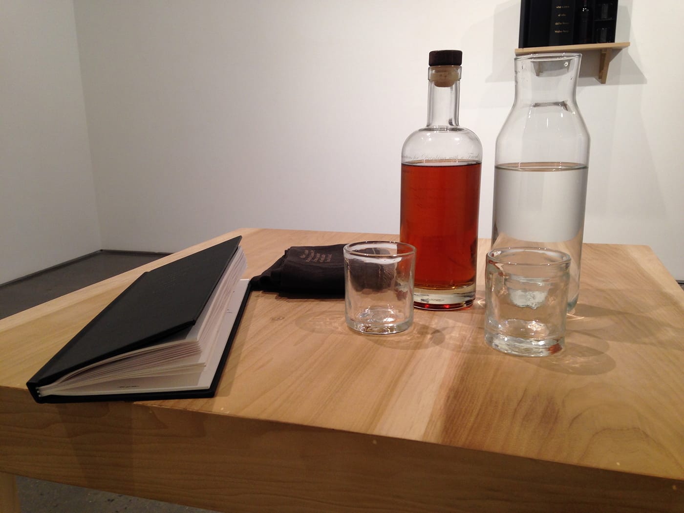 The trappings for MK Guth's 'Instructions for Drinking with a Friend' (all photos by the author for Hyperallergic)
