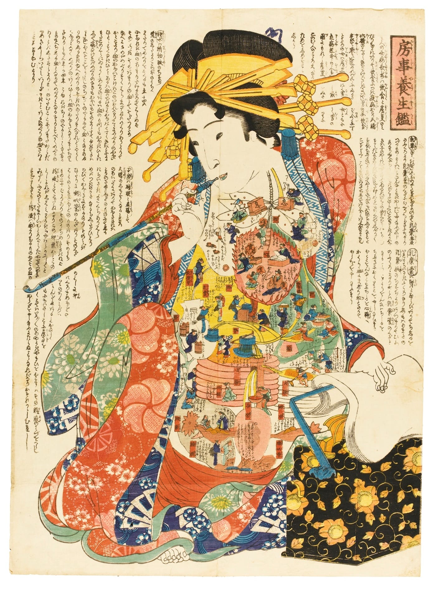 Student of Kunisada, "Sexual Life Rules (Bôji yôjô kagami)" (19th century), woodblock (via Sotheby's) (click to enlarge)