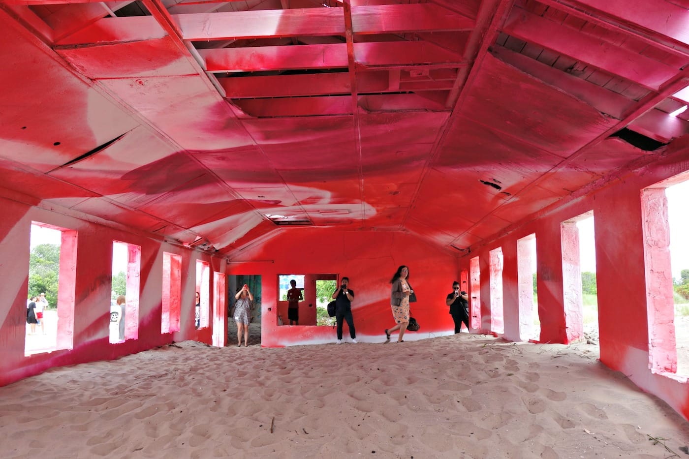 Installation view of Katharina Grosse's "Rockaway!" at Fort Tilden