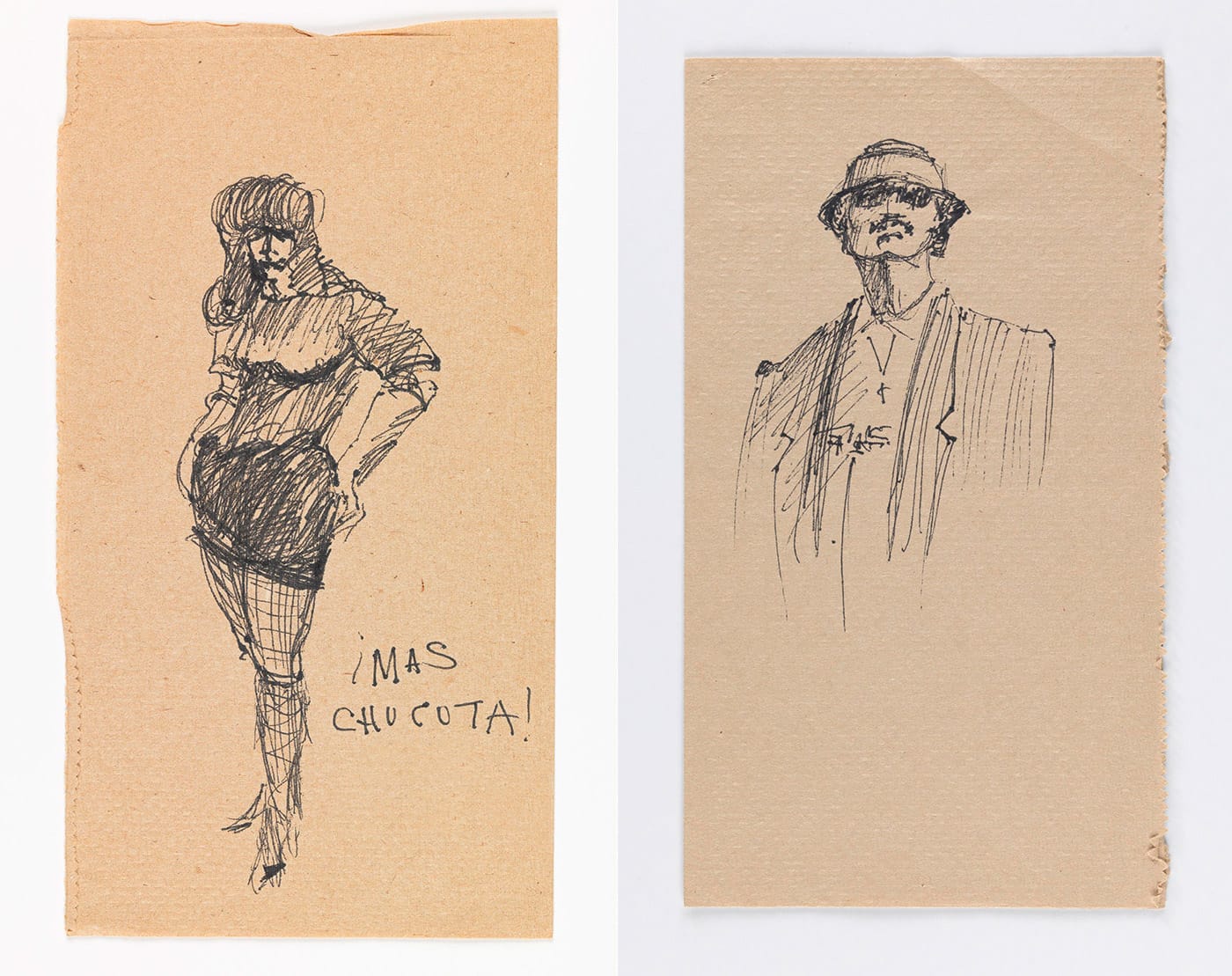 Left: José Montoya, Untitled, date unknown, ink on paper (courtesy of the Montoya Family Trust); right: José Montoya, Untitled, date unknown, ink on paper, (courtesy of the Montoya Family Trust)