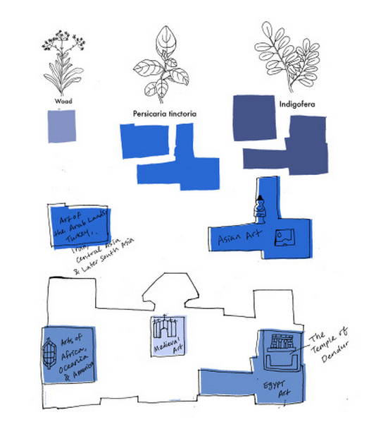 Rosa Chang's indigo shade map of the Metropolitan Museum of Art's galleries (screenshot via indigoshademap.tumblr.com) (click to enlarge)
