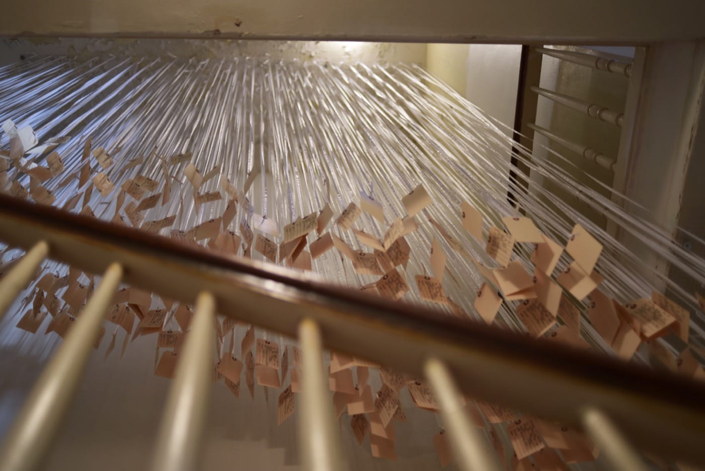 Ann Lewis, Brooklyn, NY ". . . and counting" (2016) Toe Tags, Ribbon, Pen, Metal (All photos by Sina Basila)