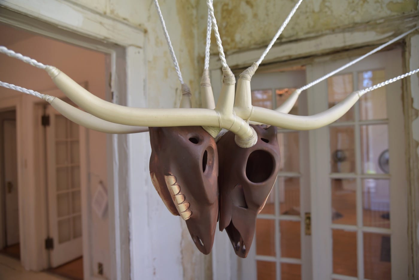 Cannupa Hanska Luger, "Champion" (2016) Ceramic, Artificial Sinew, Rope