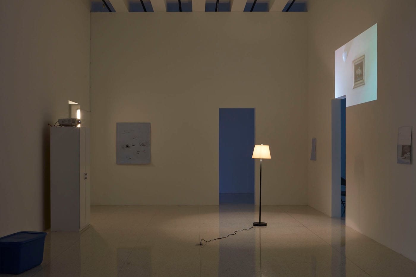 ex2016lk_ins Visual Arts, Exhibitions; installation views. Lee Kit - Hold your breath, dance slowly May 12 - October 9, 2016, Burnet Gallery. The first US solo museum exhibition of artist Lee Kit (b. 1978) features work from the past five years, including an ambitious 13-channel video installation acquired by the Walker—I can’t help falling in love (2012)—alongside a newly commissioned site-specific installation. Lee creates poetic object-based installations fashioned from everyday materials and household items such as soap, towels, cardboard boxes, and plastic containers, which he transforms through subtle gestures of painting, drawing, and placement. Originally from Hong Kong and based in Taiwan, Lee frequently imparts political commentary in his work through an embedded use of foreign products and English words that reference the omnipresence of market capitalism surrounding Hong Kong’s history as a global city living under the principle of one country, two systems. The artist received shortlist nomination for the 2013 Hugo Boss Asia Art Award and represented Hong Kong in the 2013 Venice Biennale. Curator: Misa Jeffereis