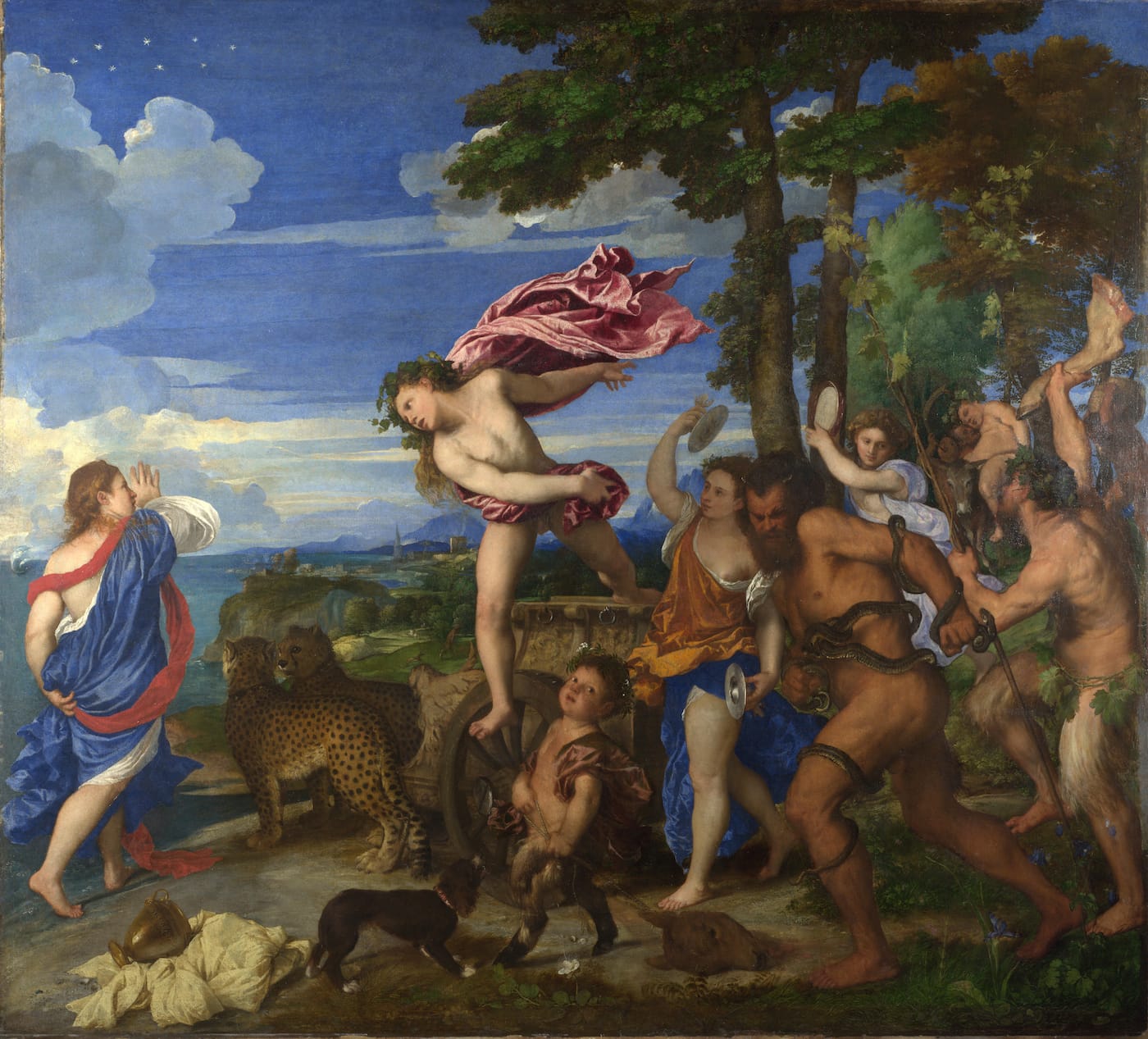 Titian, "Bacchus and Ariadne" (1520-23), oil on canvas. Lapis Lazuli was used in the sky and draped garments.