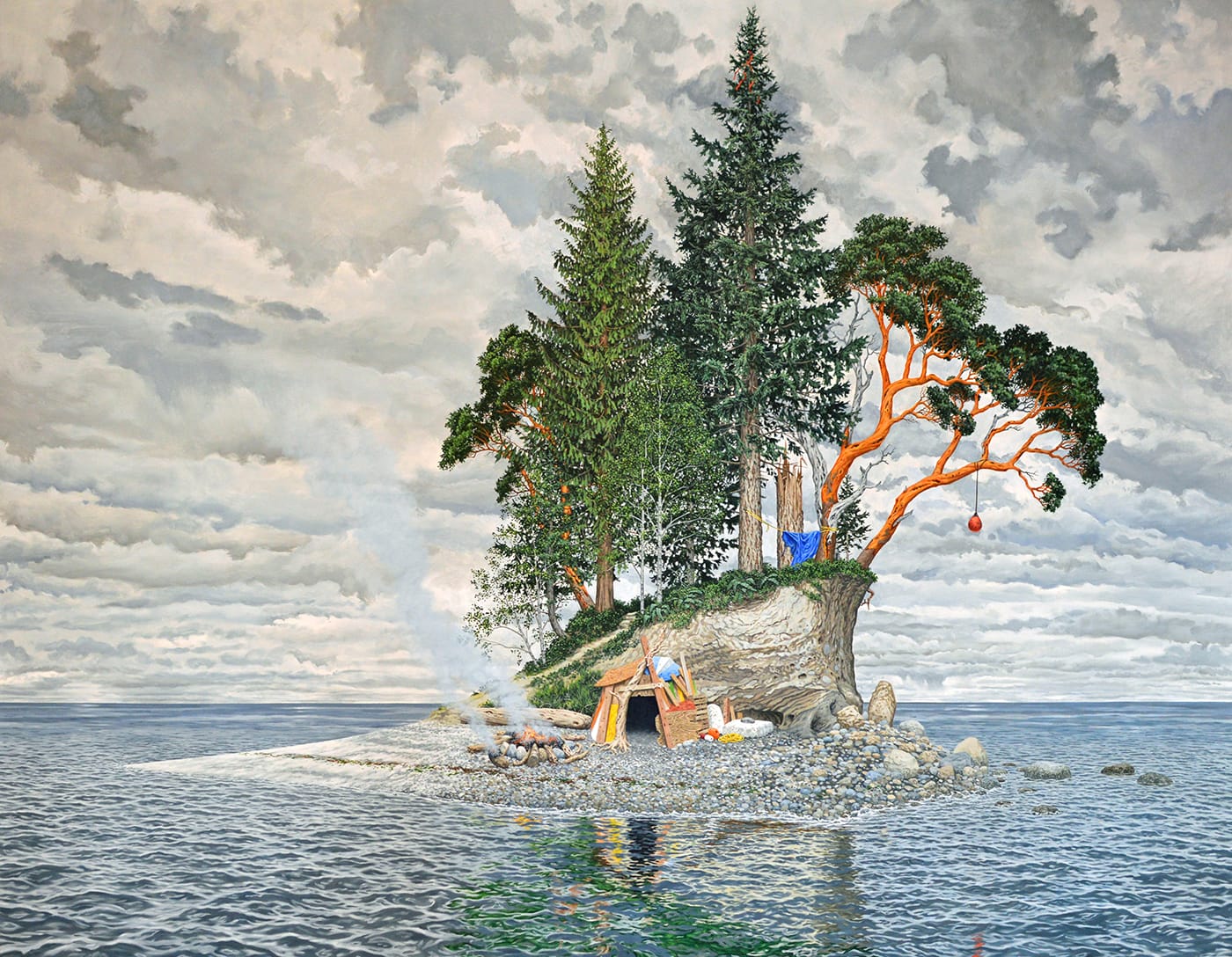 Jeremy Mangan, "Pacific Northwest Desert Island" (2016), oil and acrylic on canvas, 84 × 108 in (image courtesy the artist)