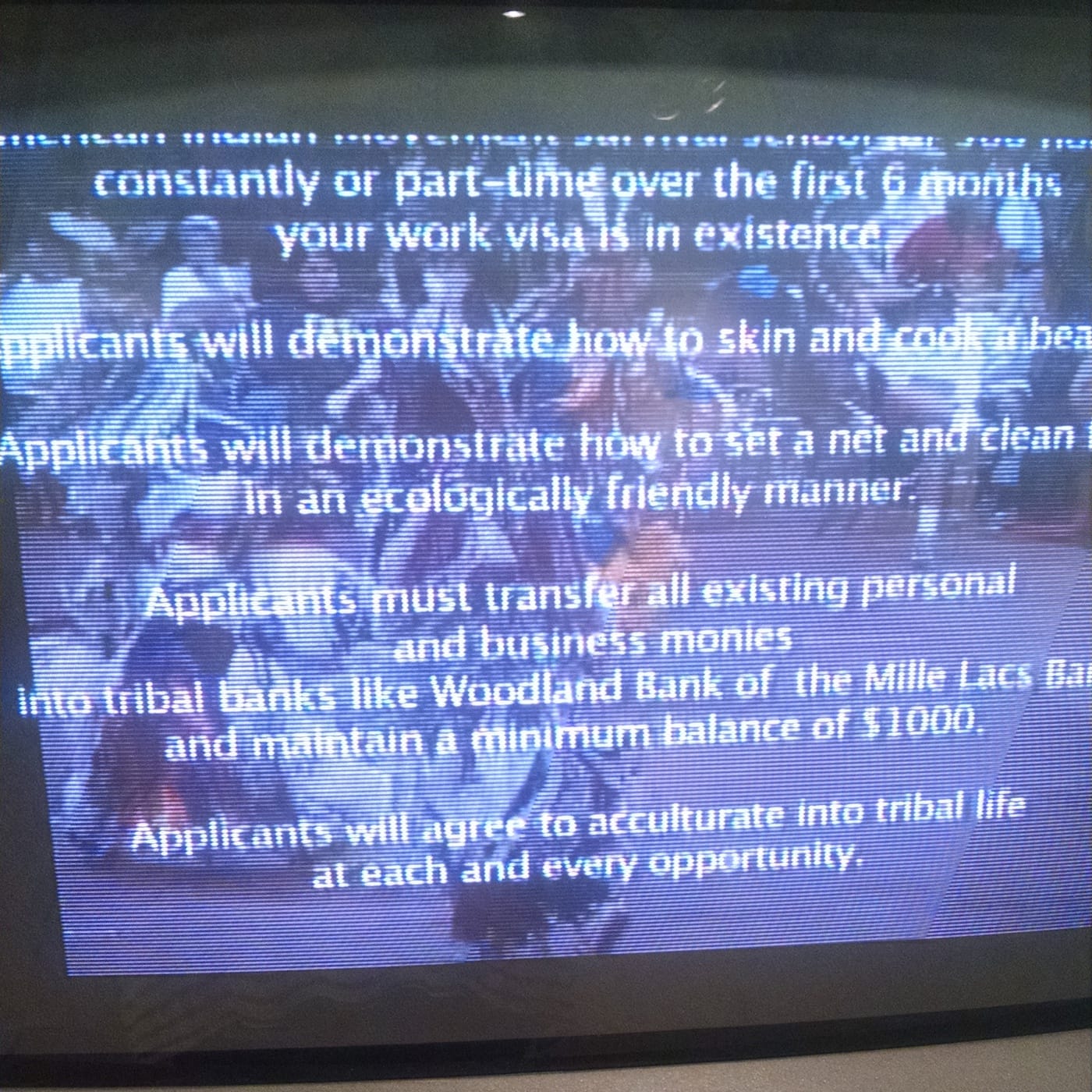 Still from John Gwinn and Marcie Rendon, "Decolonialization Loop" (2016) (photo by the author for Hyperallergic) (click to enlarge)