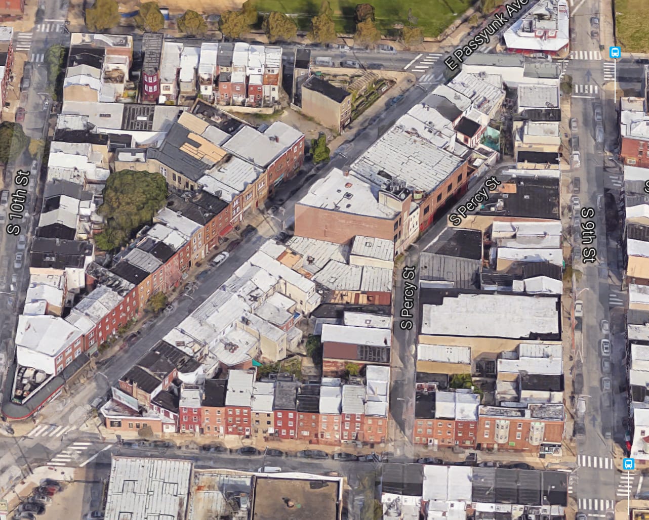 Percy Street as seen on Google Street View (screenshot by the author via Google)