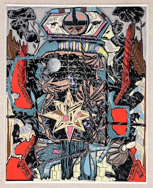 Lari Pittman, from "12 Verified Occurrences During a Full Moon" (2015), acrylic and lacquer spray over gessoed, heavy-weight paper board, 27 × 25 × 4.5 inches. (© Lari Pittman, courtesy of the artist and Regen projects, Los Angeles., via huntington.org)