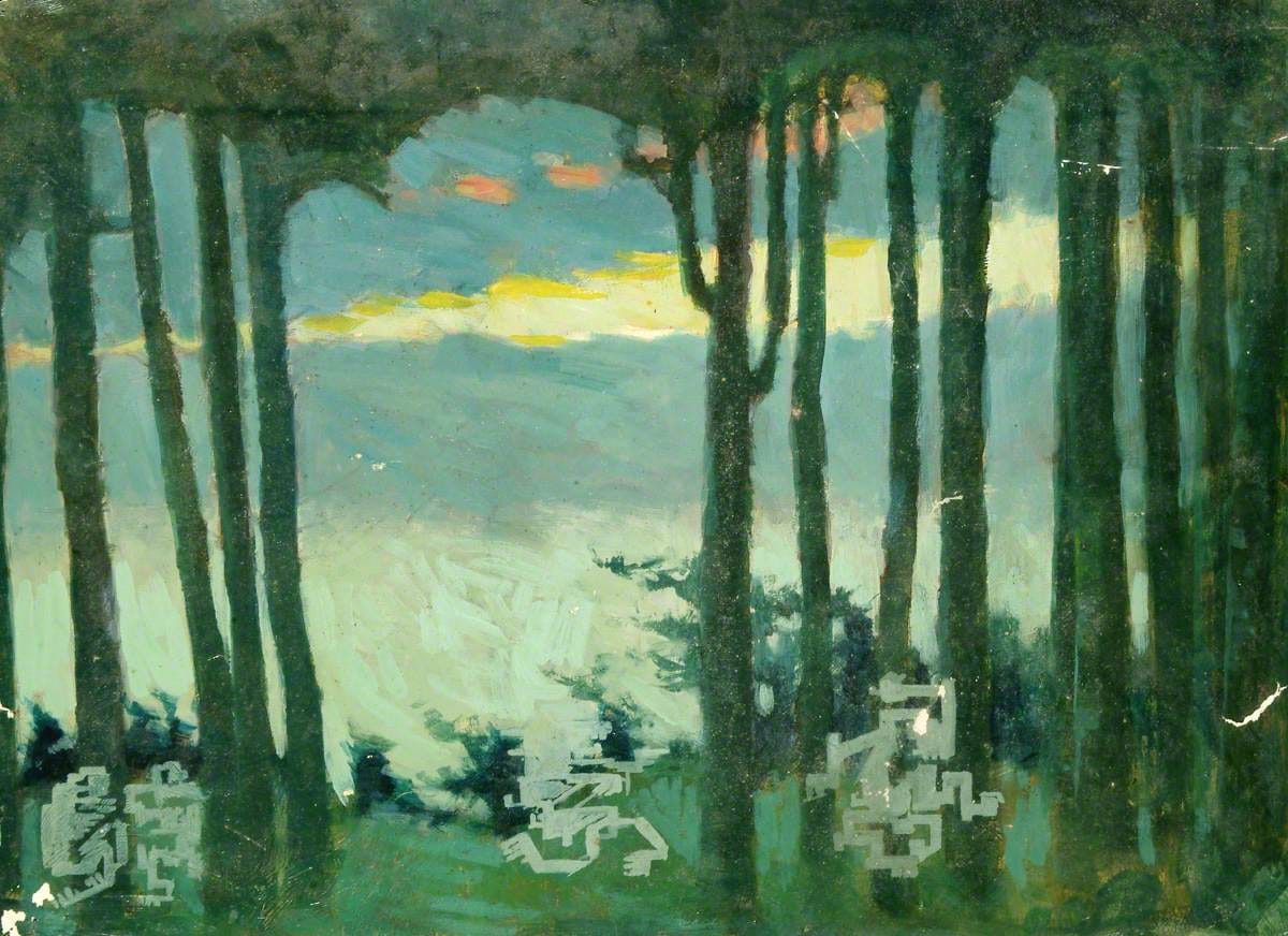 Sidney Herbert Sime, "Trees and Imps" (nd), oil on canvas (courtesy Sidney H. Sime Memorial Gallery, via Art UK)