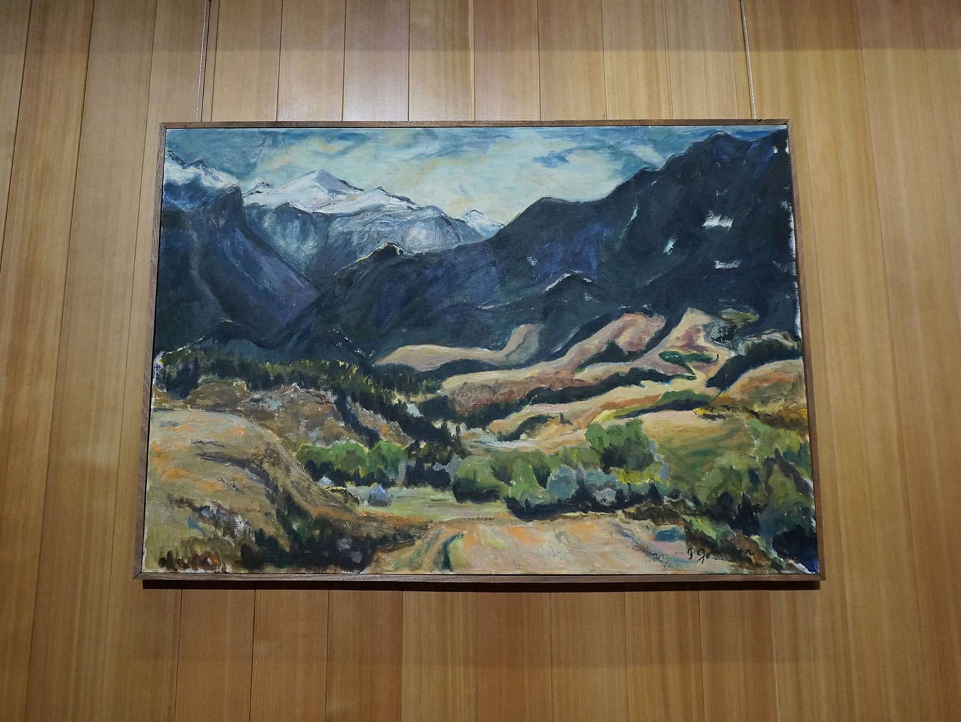 Isabelle Johnson's "East Fiddler Creek" (1967) hanging in the Olivier Music Barn at Tippet Rise (click to enlarge)