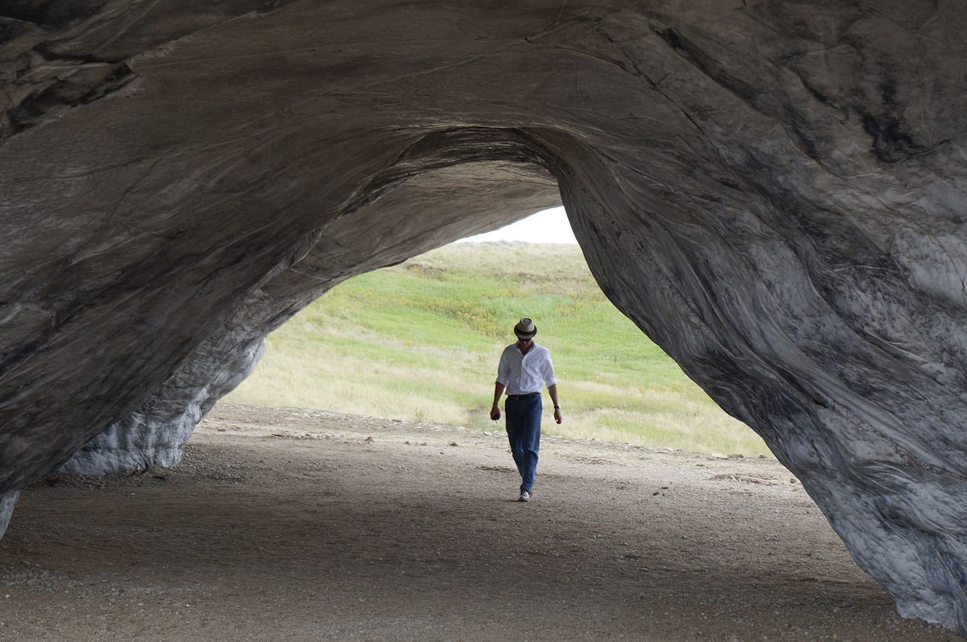 Tippet Rise Director Alban Bassuet framed by Ensamble Studio's "Domo" (2015)