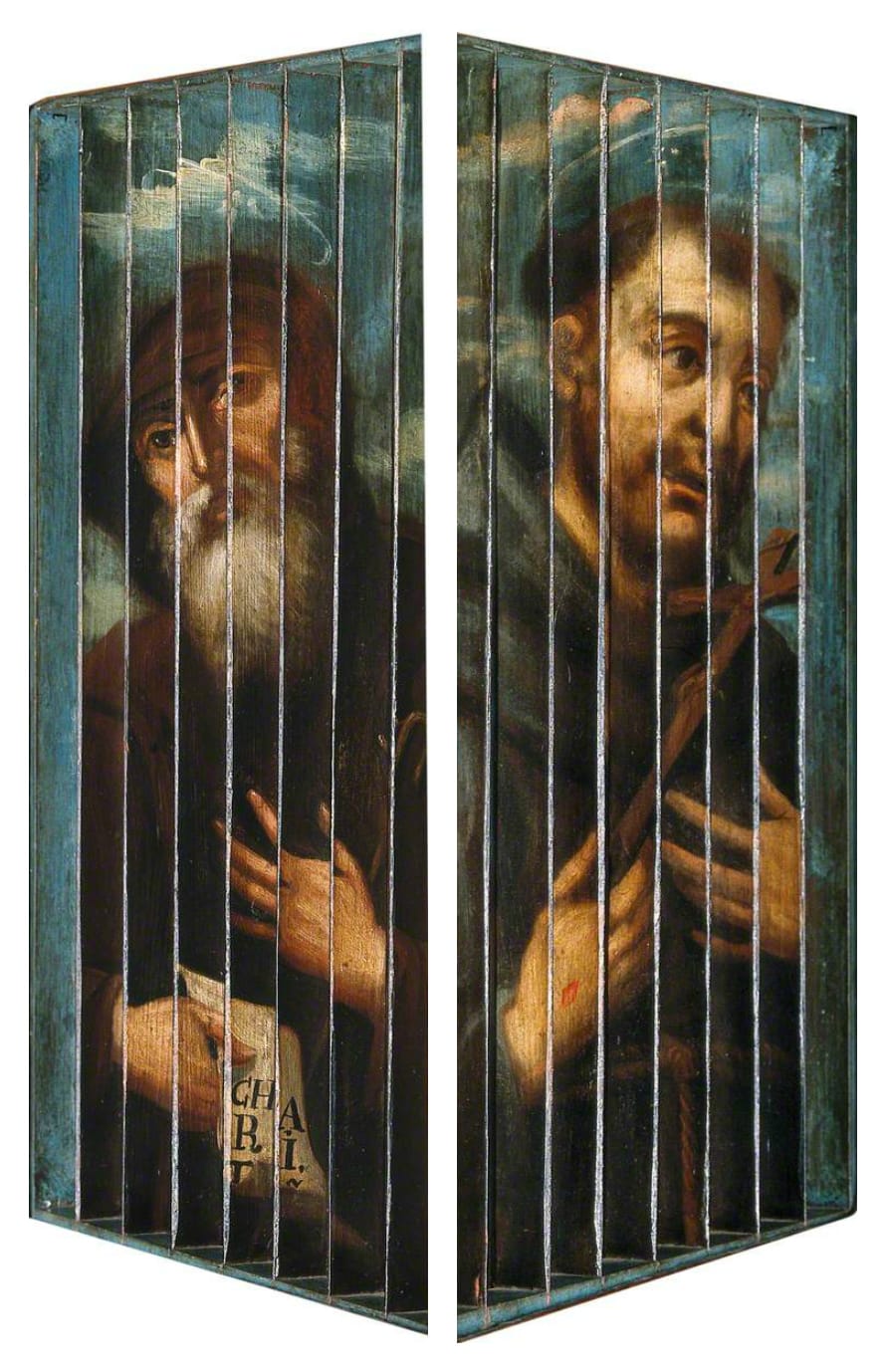 The right and left views of "Saint Francis of Assisi, Saint Francis de Paul and Saint Peter Penitent"