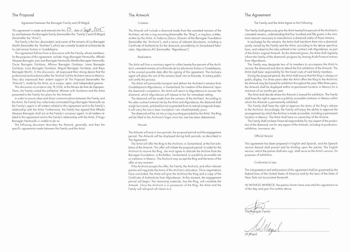 Jill Magid, "The Family Agreement" (2016), 97 1/4 x 21 1/4 x 35 1/2 in (courtesy of the artist; LABOR, Mexico City; RaebervonStenglin, Zurich; and Galerie Untilthen, Paris)