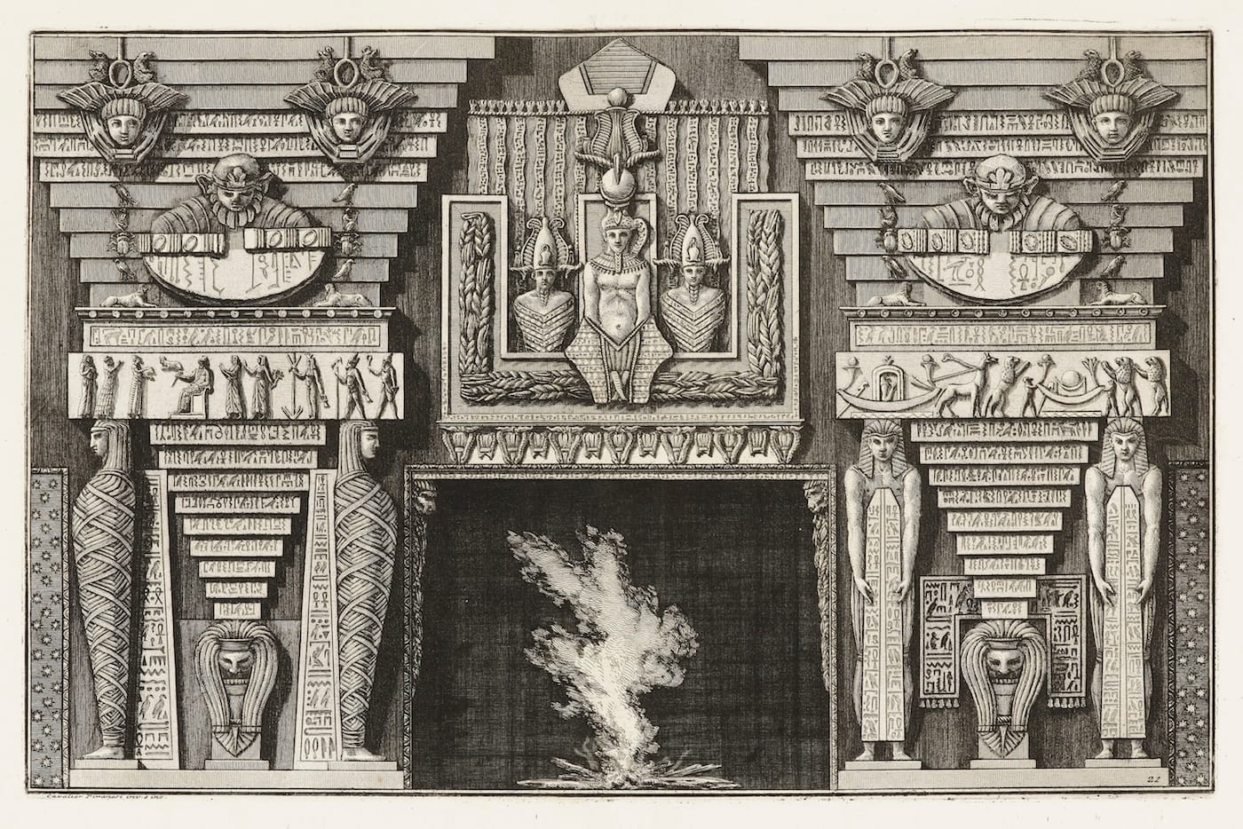 Giovanni Battista Piranesi, bound print of an Etruscan chimneypiece from 'Diverse Maniere d'adornare i cammini' (1769)