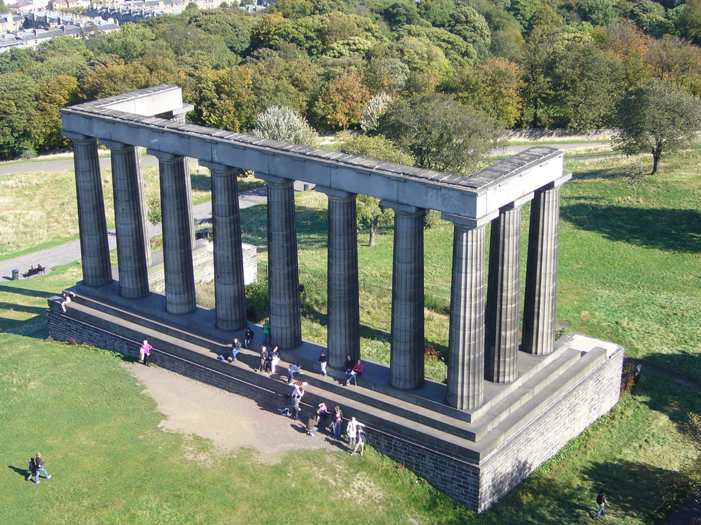 National Monument of Scotland on Calton Hill, Edinburgh: an incomplete full-scale replica of the Parthenon, abandoned in 1829 for lack of funds. (Image via Wikimedia Commons)