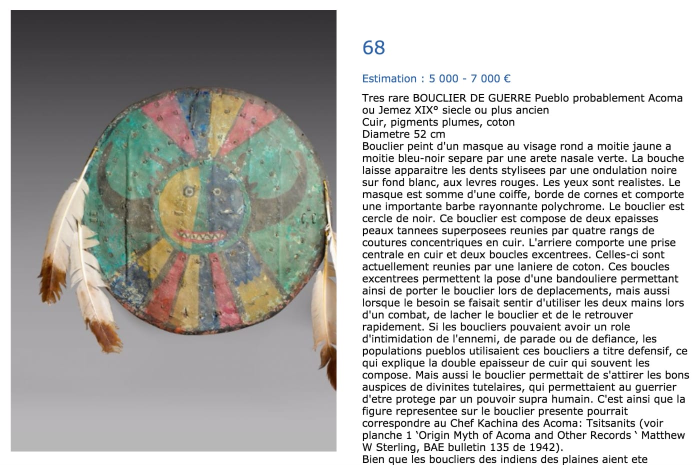 The Acoma shield in the EVE Auction catalogue (screenshot by the author for Hyperallergic)