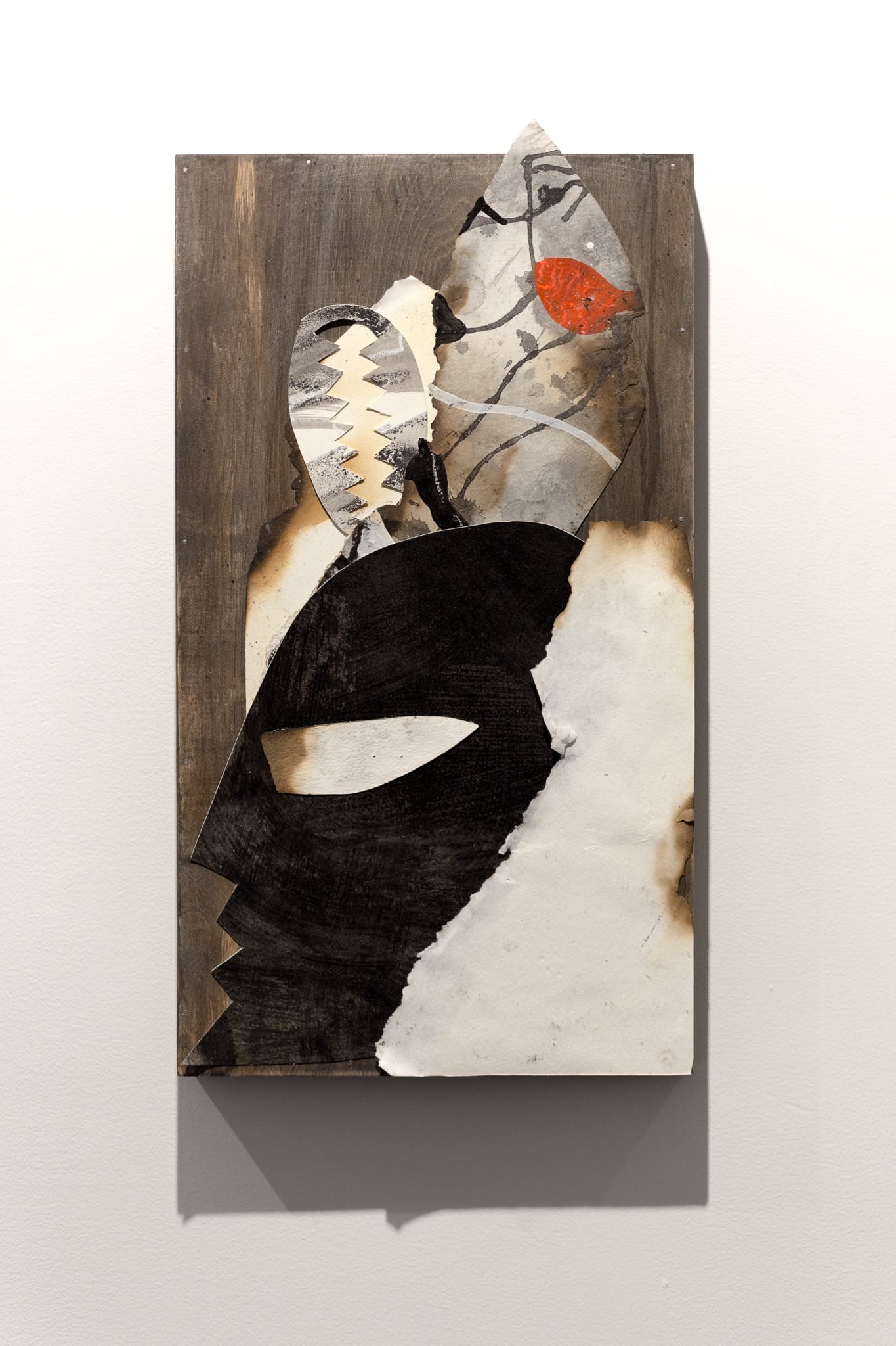 Stan Squirewell, "Blackfoot" (2016) Collage and acrylic on wood 20 x 12 x 2 inches 