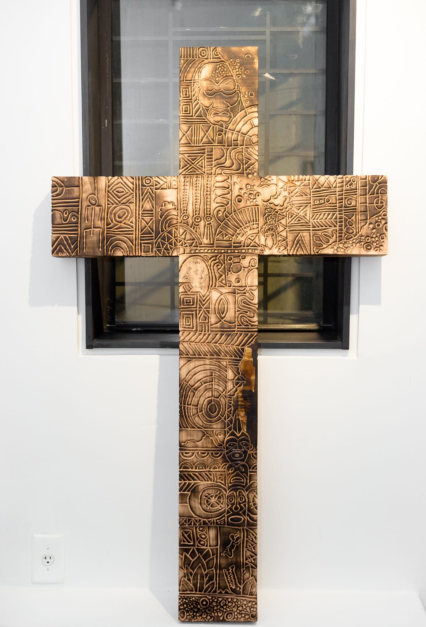 Stan Squirewell, "In the Name of God" (2016) Carved and torched wood 58 x 34 x 3 inches 