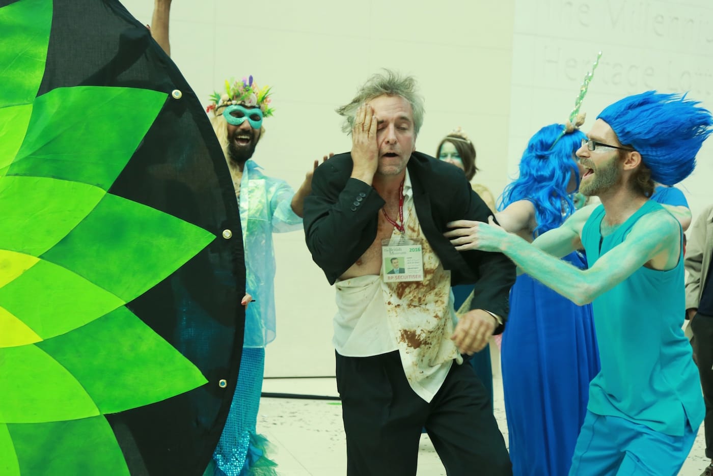 The "British Museum" is rescued from the belly of the BP kraken during Sunday's performance protest
