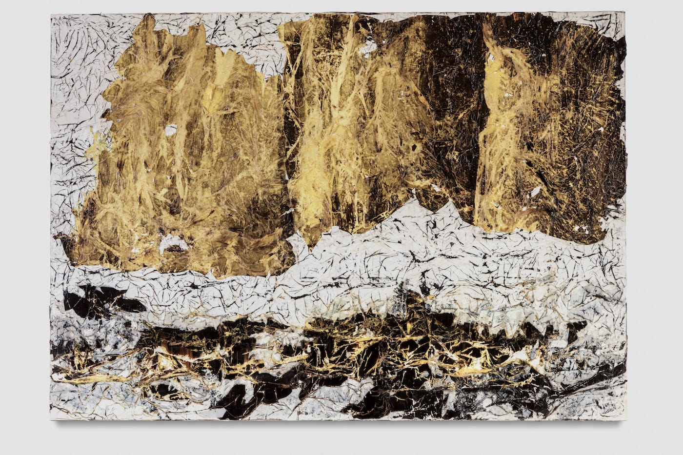 Mark Bradford, "Butch Queen" (2016), mixed media on canvas, 102 1/4 x 144 1/2 x 3 in (courtesy the artist and Hauser & Wirth, Inc; photo by Joshua White)