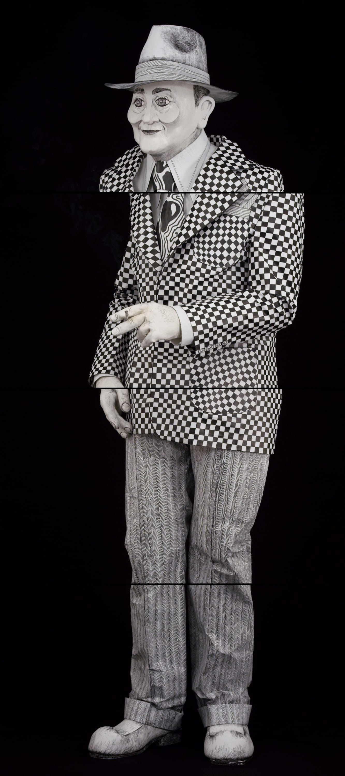 Brian Bress (American, b. 1975) Video still from Man with Cigarette (on black), 2016 High-definition three-channel video (color), four high- definition monitors and players, wall mounts, framed, 40.25 x 91 x 7 inches (Total Running time: 15 min., 48 sec., loop) © Brian Bress Image courtesy of Cherry and Martin, Los Angeles