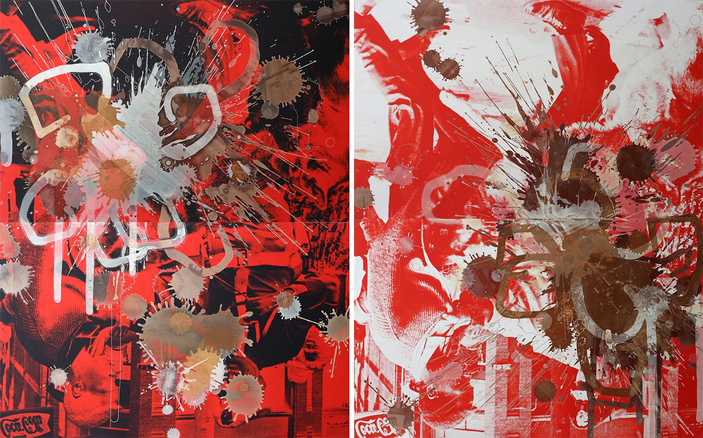 Kelley Walker, "Black Star Press (rotated 180 degrees)" and "Press Star, Press Black" (2006), digital prints and chocolate on canvas (Carlos and Rosa de la Cruz Collection, Miami)
