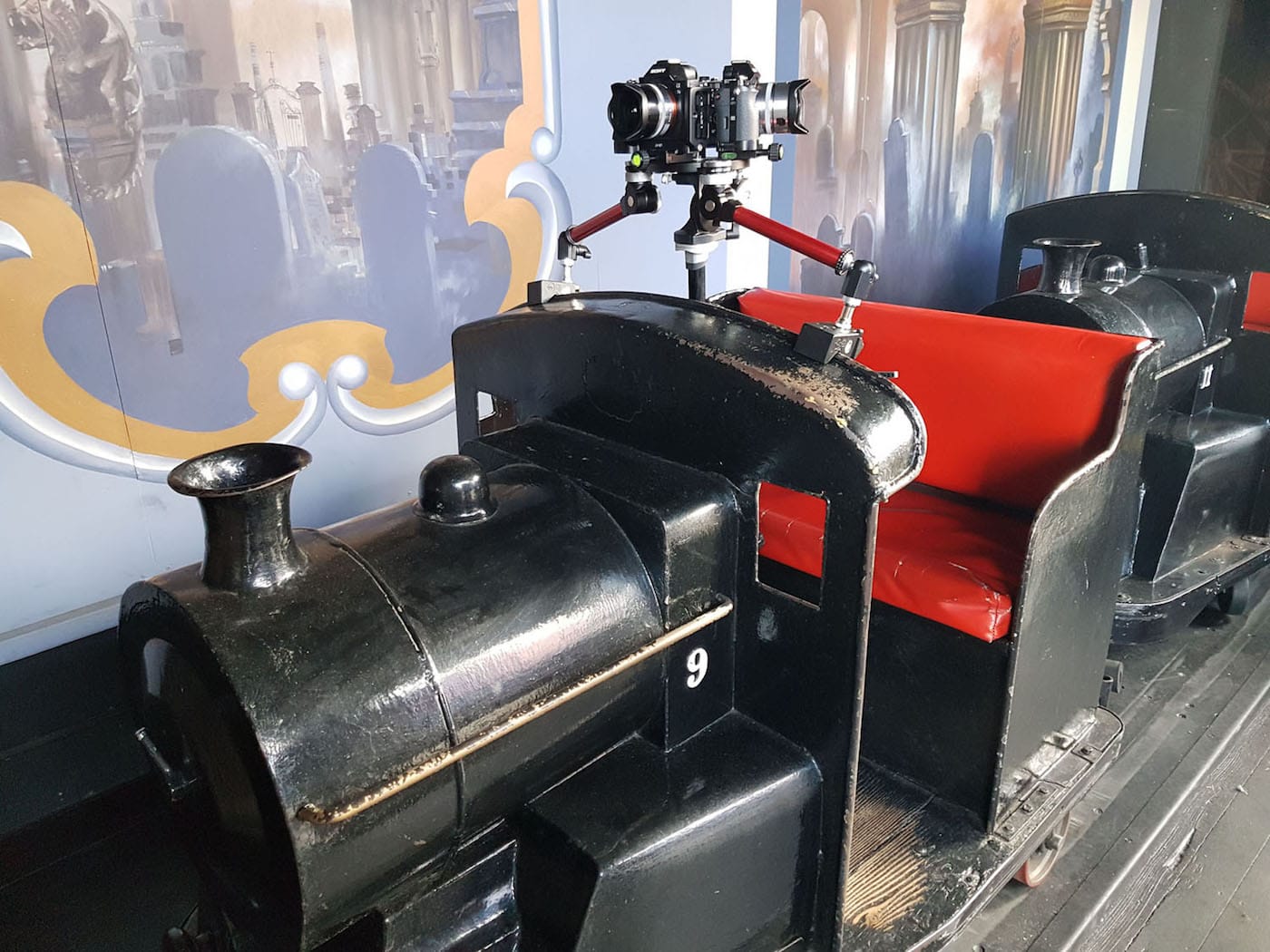 Camera mounted on a dark ride train for the Dark Ride Project 