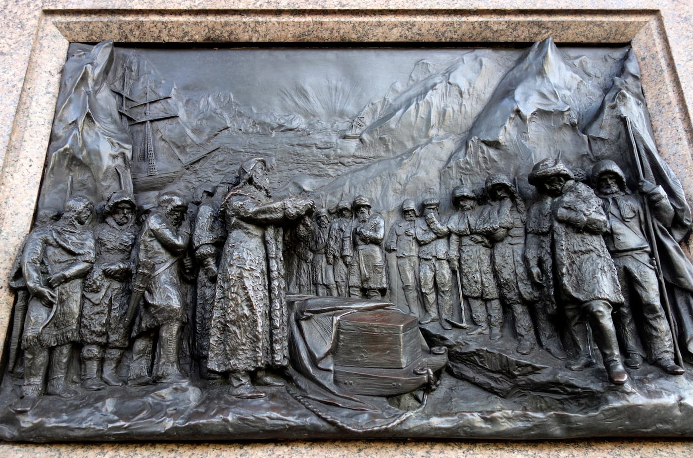 The Franklin Expedition Monument (1866) by Matthew Nobel in Waterloo Place, London (photo by the author for Hyperallergic)